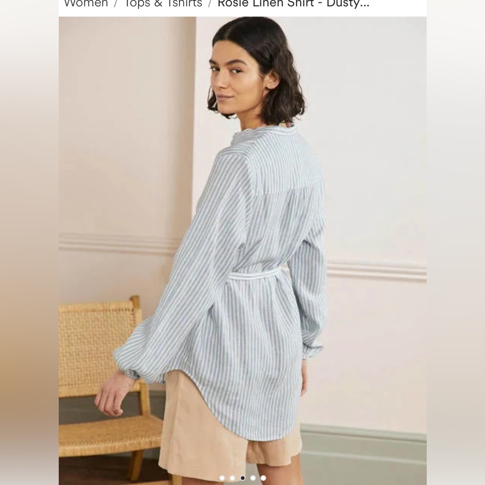 NWT Boden Rosie Linen Shirt in Blue Stripe, size 4 Petite